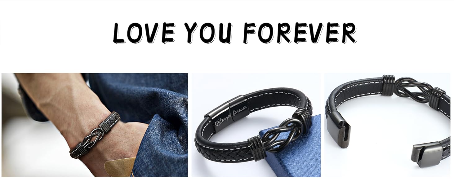 YADOCA Mens Bracelet to My Man, Leather Bracelet Gift for Him Love You Forever Mens Husband Boyfriend Couple Valentines Day Birthday Gift