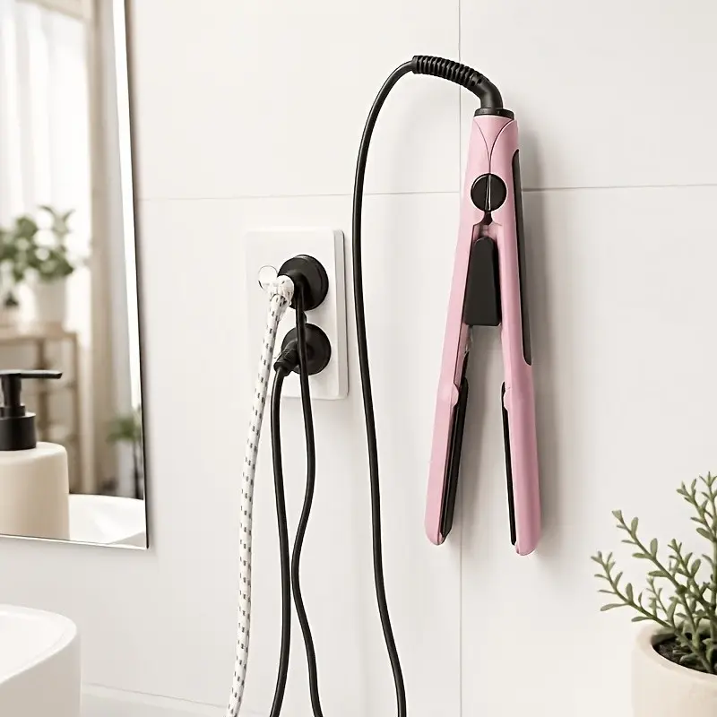 No-Drill Strong Adhesive Wall Mount Hair Straightener Hook, Heat Resistant Beauty Tool Organizer, Multi-Purpose Storage Rack for Bathroom, Kitchen, Etc