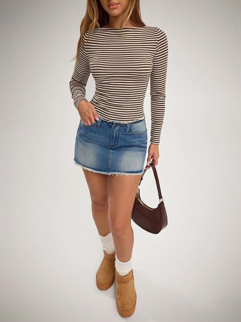 Valentine's Day Women's Casual Striped Slim Fit Long Sleeve T-Shirt, Comfortable Ladies Top for Daily Wear, Stylish and Versatile Design