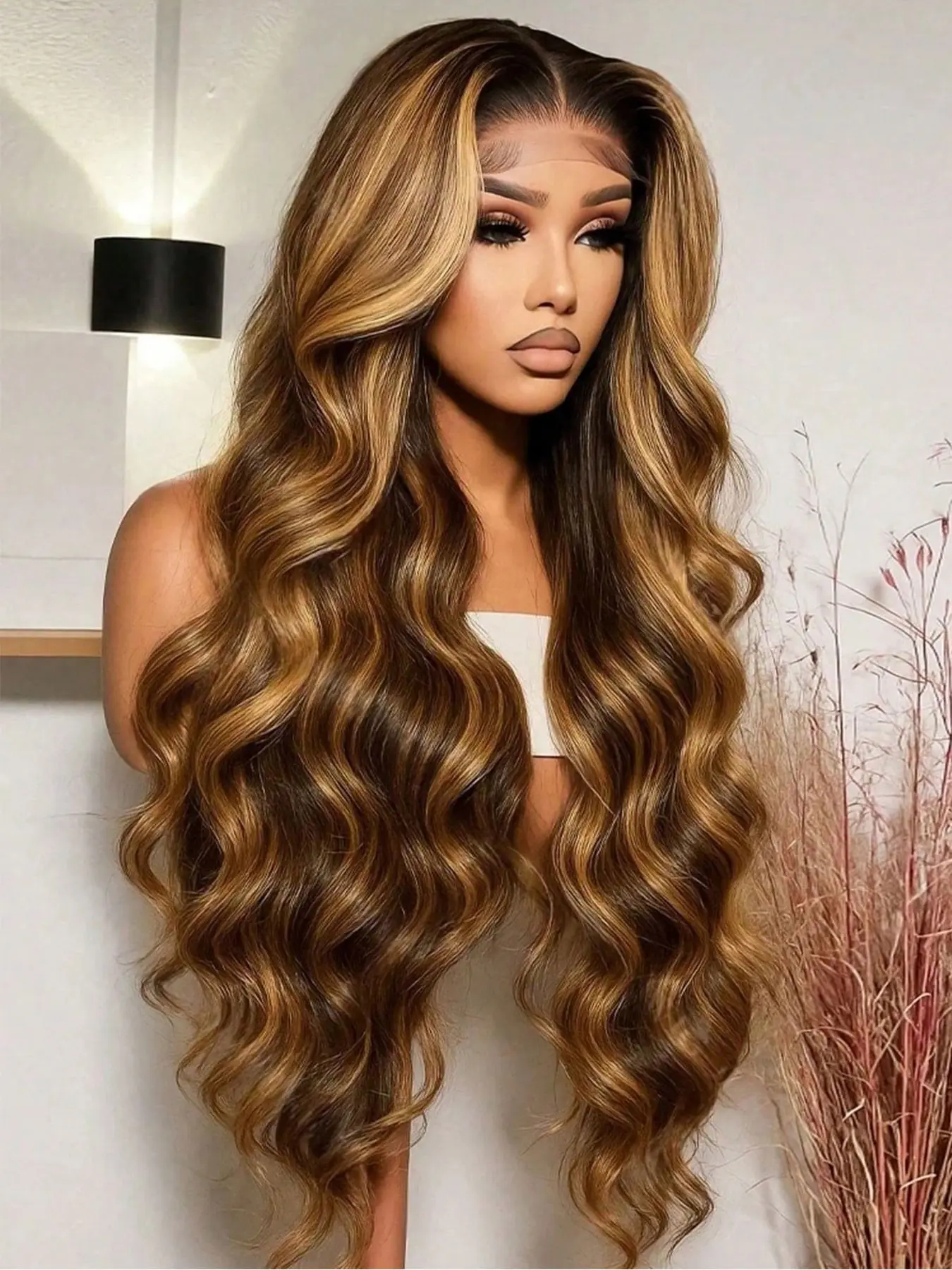 [Super Deal] 30 Inch P4/27 Highlight Brown Honey Blonde 13x4 Body Wave Lace Front Wigs Ombre Natural Wave Synthetic Wigs Lace Frontal Pre Plucked Glueless HD Wavy Wig Heat Resistant for Women 200% Density