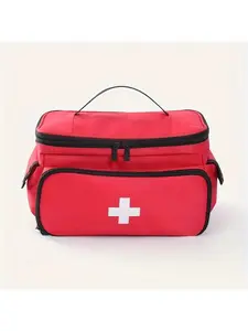 Emergency First Aid Storage Bag, Red Empty Medical Organizer with White Cross Emblem, Lightweight Travel Medicine Pouch with Handle, Zipper Closure, Front Pocket and Spacious Interior for Home Car Outdoor Sports Camping Hiking, Christmas Halloween Birthda