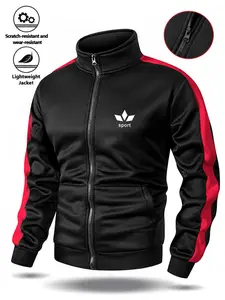 Men's Stand Collar Colorblock Striped Sport Jacket, Comfortable Breathable Fabric, Loose Fit, Spring & Fall Outerwear, Multiple Colors Available