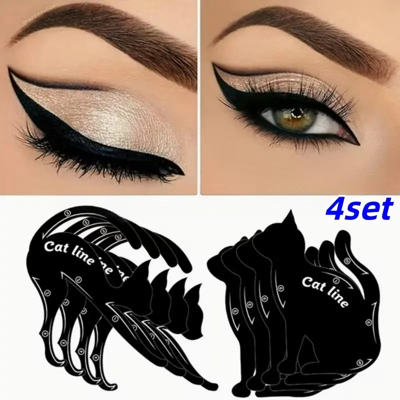 4 Sets/8 Pieces Eyeliner Templates, Smoky Eye Shadow Application Guide Tool, Quick Makeup Template, Various Eyeliner Shapes