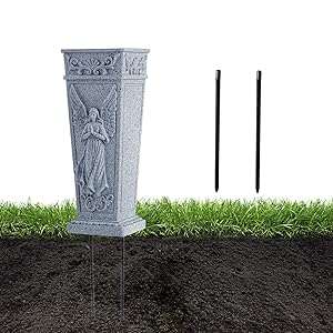 Cemetery Flowers Vase with Spike, Memorial Grave Vase Resin Flowers Holder for Headstone, Grave, Cemetery,, Lawn, Yard Decorations (1pc, Grey)