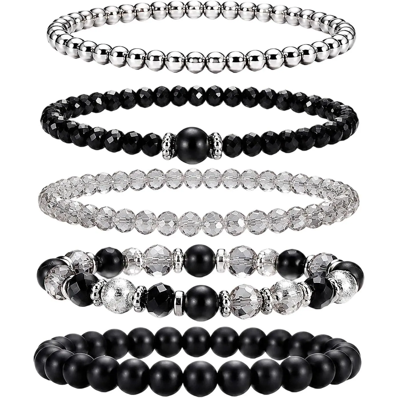 5 count Black Bracelet, Black Bead Bracelets for Women Men |  Bead Bracelets, Stackable Black Beaded Bracelets for Women  Decorations