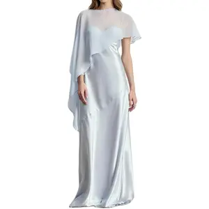 Amiblvowa Sheer Chiffon Asymmetric Cape Women Cascading Hem Bridal Shawl Wrap Flowy Poncho Y2K Evening Party Cover Up Capelet