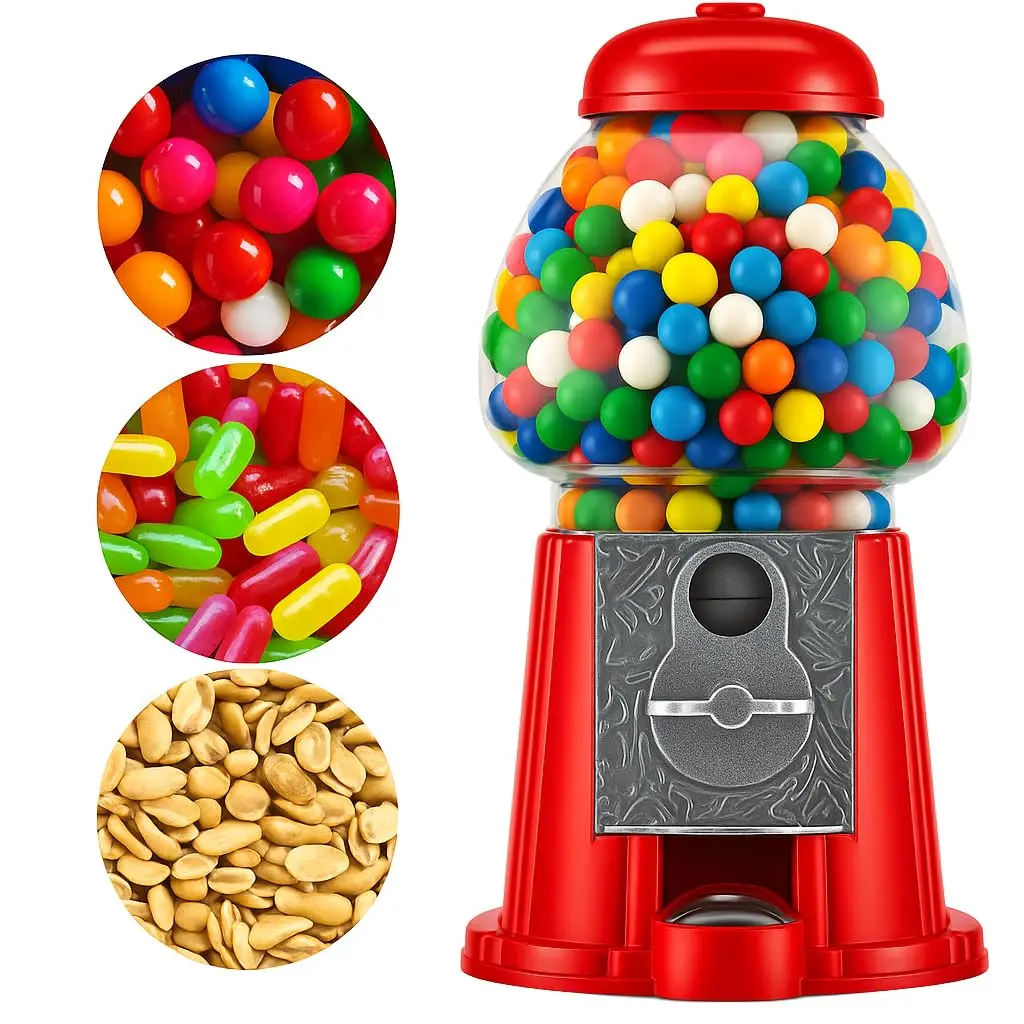 Metal 11-Inch Retro Style Red Gumball Machine, Made For 0.62 Inch Gumballs, Candy or Nuts, Accepts Any US Coin