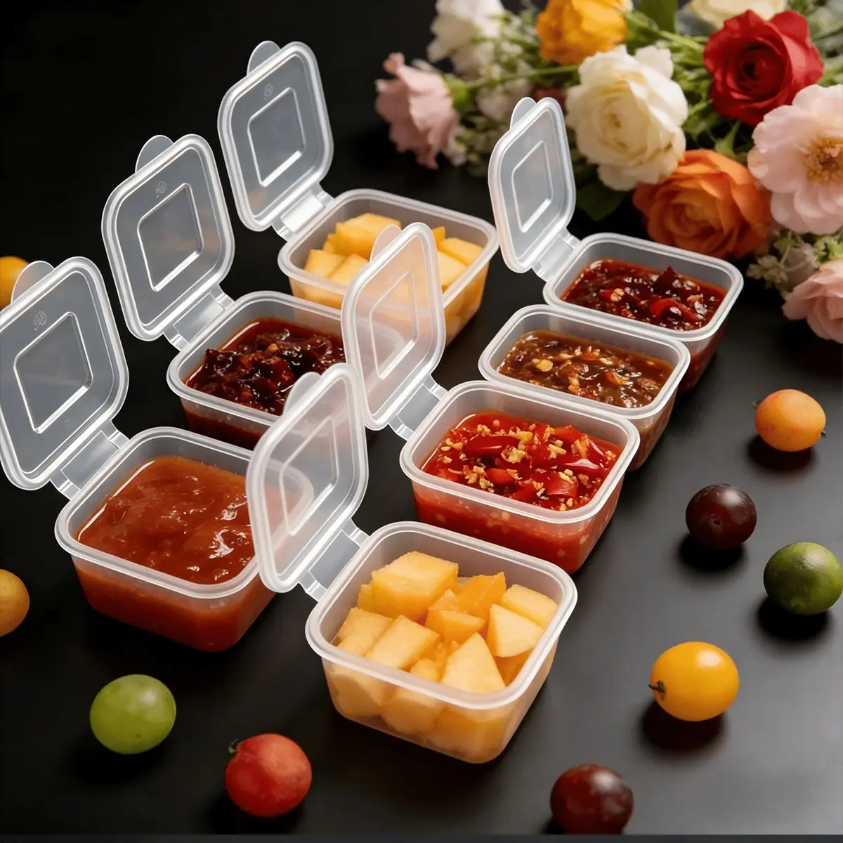50/100pc Mini Square Sauce Containers, Transparent Sweet Treats Box, Food and Craft Storage, Leak-Proof, Reusable, Durable, Easy to Carry