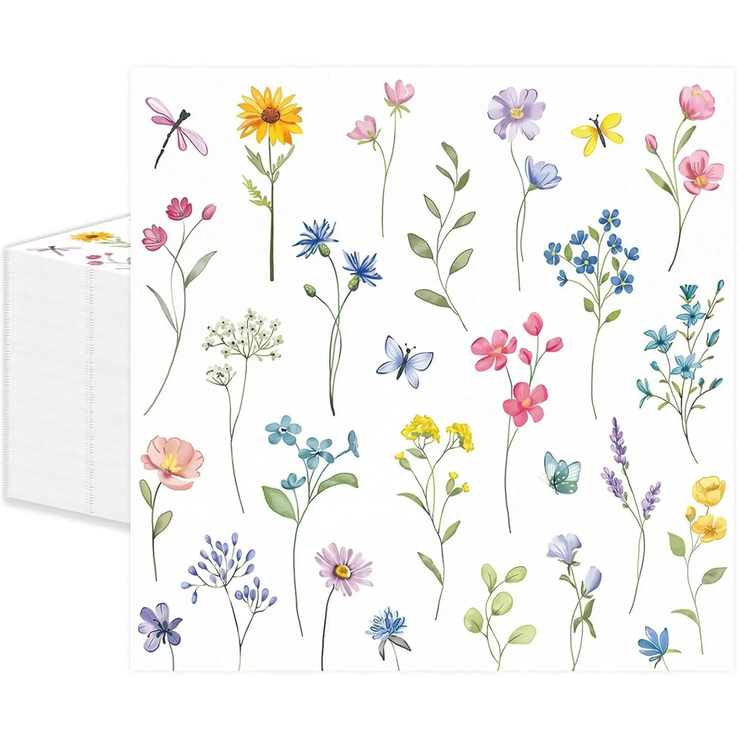 50 Pcs Wildflower Napkins 13 x 13 Inches, Spring Floral Paper Napkins Disposable Luncheon Party Napkin Cocktail Napkins for Picnic Wedding Birthday Baby Shower Tea Party Decorations (Wildflower)