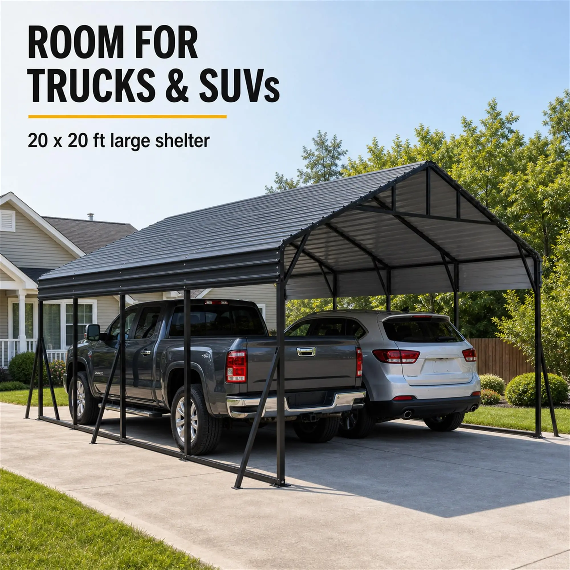20x20 Commercial Galvanized Steel Carport - All-Weather Heavy-Duty Driveway Storage Shelter, Metal Roof Canopy, Wind & Snow Load Resistant Cover for Pickup Trucks