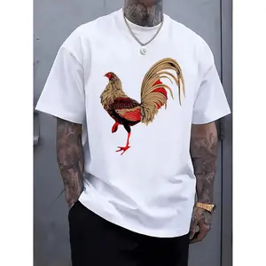 🐓 😎 Men's Vibrant Summer Tee Featuring Eye Catching Rooster Print in Red and Gold with Short Sleeves and Comfortable Fit