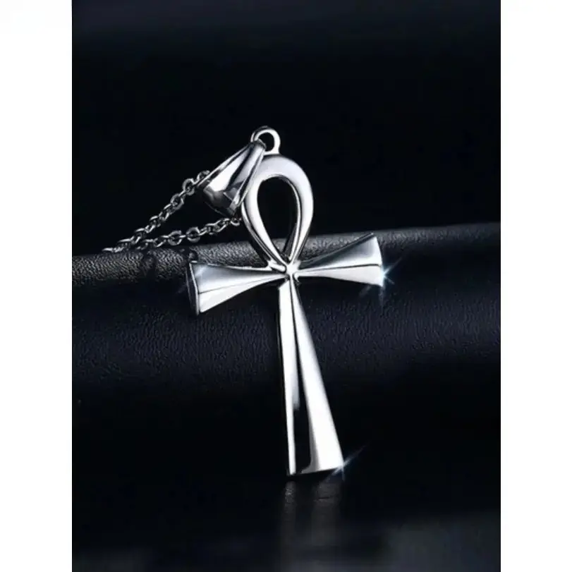 Egyptian Ankh Cross Pendant Necklace - Stainless Steel Amulet Jewelry for Men and Women, Daily Wear and Minimal Layered Outfits