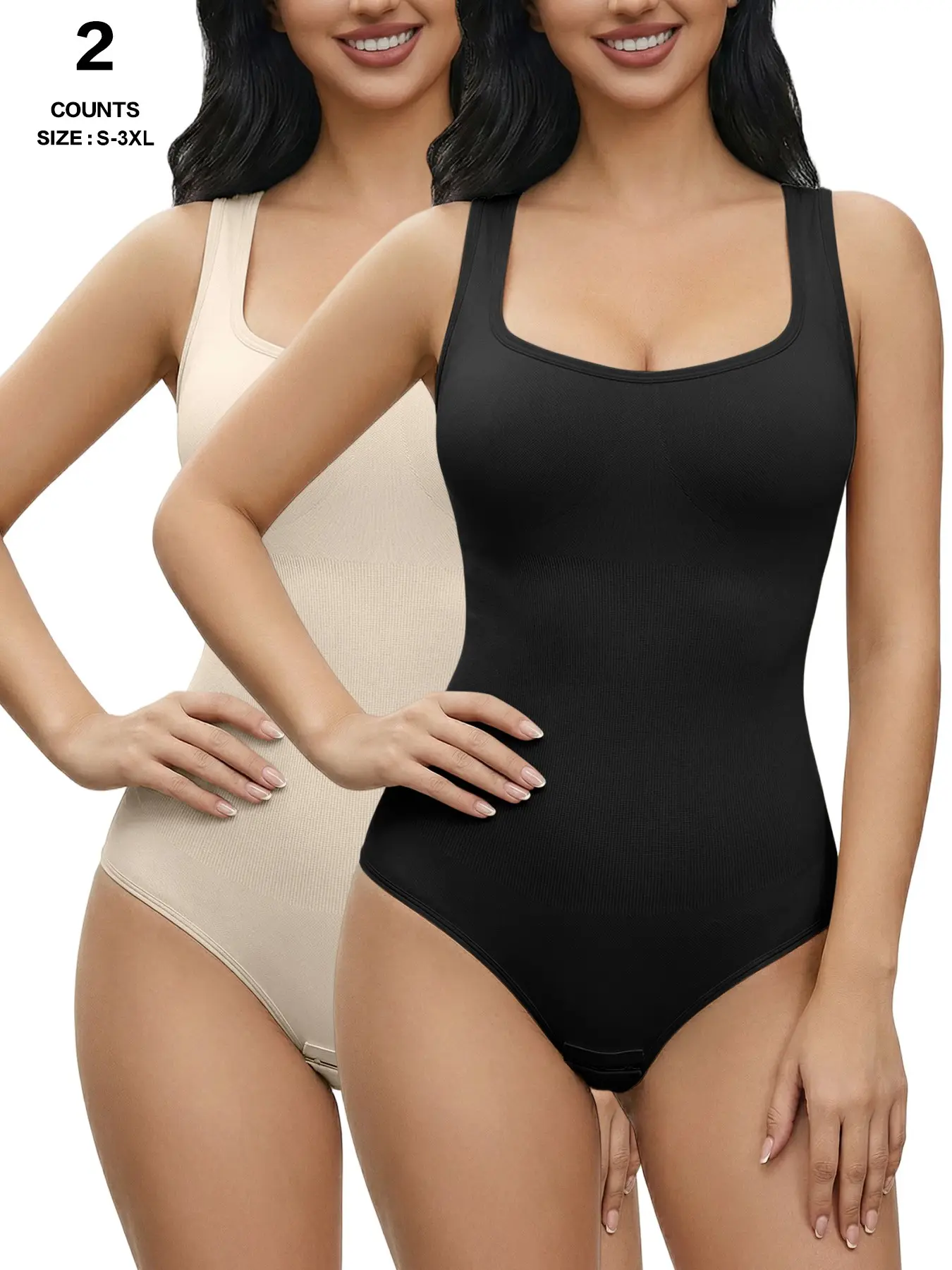 Square Neck Sleeveless Shapewear Bodysuit, Seamless High Elastic Body Shaper, Body Sculpt, Organic Textile, Casual Romper for All Seasons