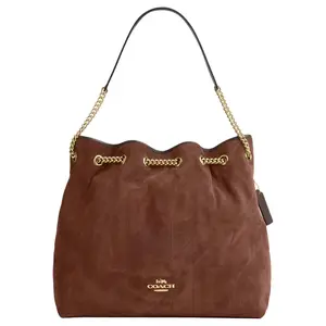 COACH Evelyn 36 Classic Leather Shoulder Bag for Women, Large Size, Brown