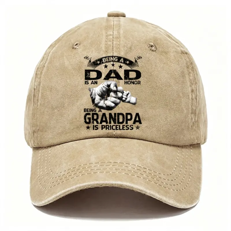 Monkeysober Being Grandpa Is An Honor Being Papa Is Priceless Men's Printed Washed Baseball Cap
