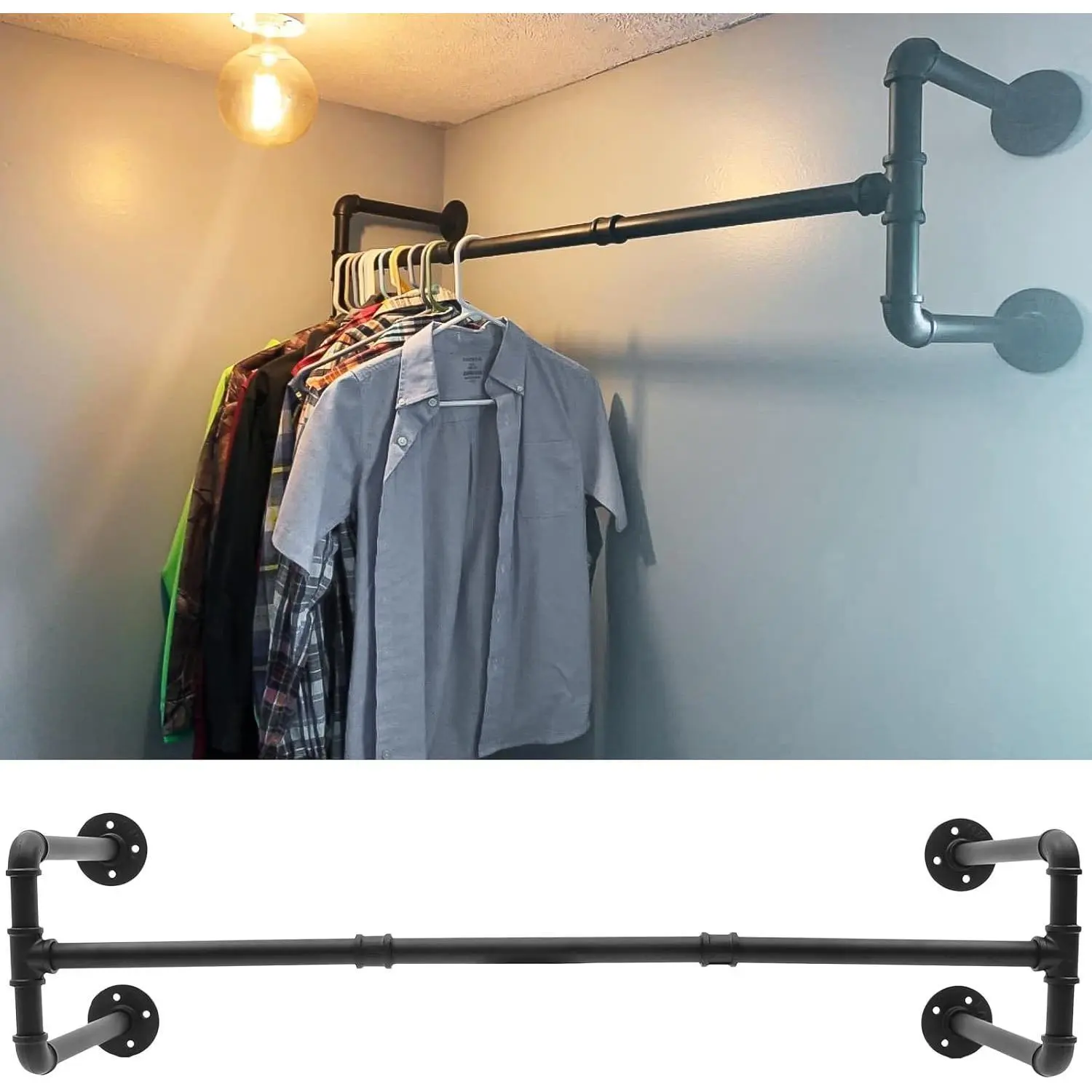 Industrial Pipe Clothing Rack,Wall-Mounted Clothes Rack,Clothes Rack,39Inch Industrial Pipe Garment Rack,Space-Saving Hanging Clothes Rack,Heavy Duty Detachable Garment Bar,Hanging Rod for Closet Laundry Hangable,home decor