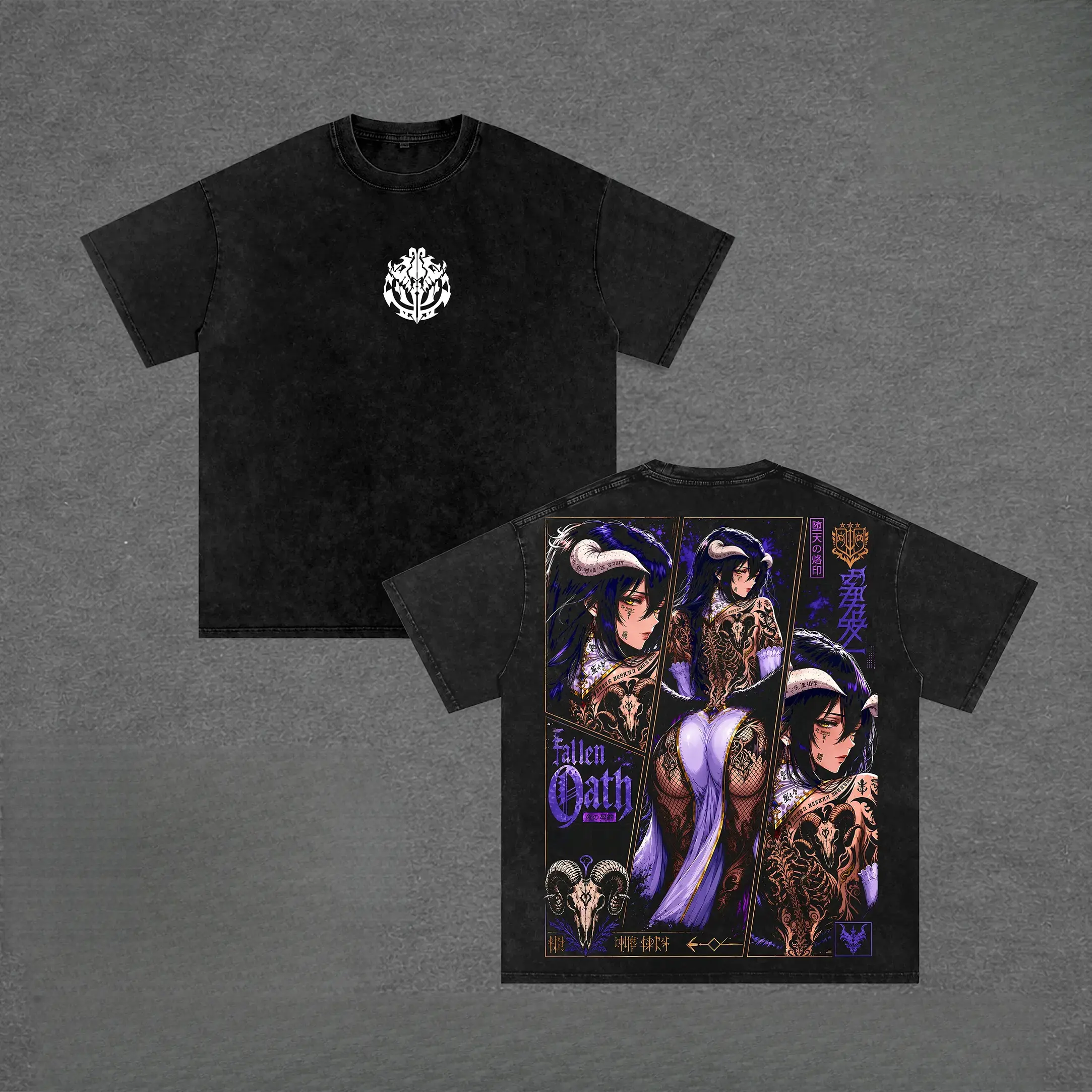 Albedo Succubus Graphic Tee Vintage Washed Shirt Unisex Streetwear Overlord Anime Tee Waifu Tee Overseer Of The Guardians T-Shirt Gift for Anime Lovers Overlord Fans trendy student wash youth loose fashion slogan