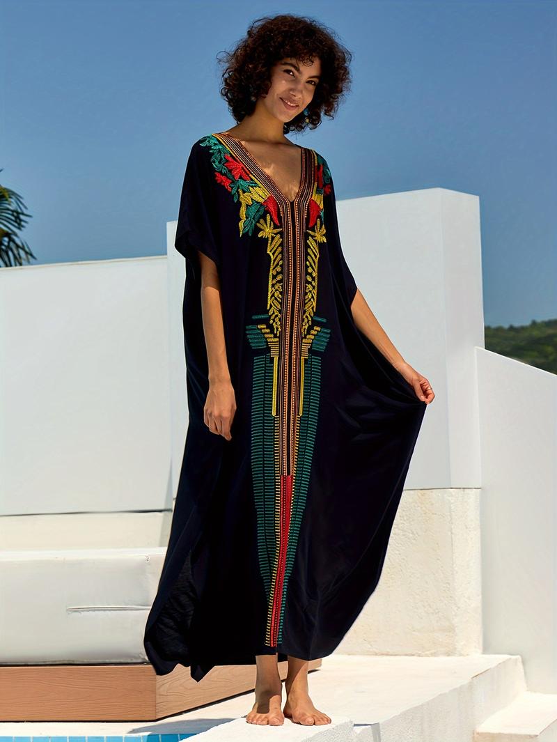 Moroccan Kaftan Dresses For Women Plus Size Caftans Loungewear Embroidered Beach Kaftan Cover Up Mumu House Dress