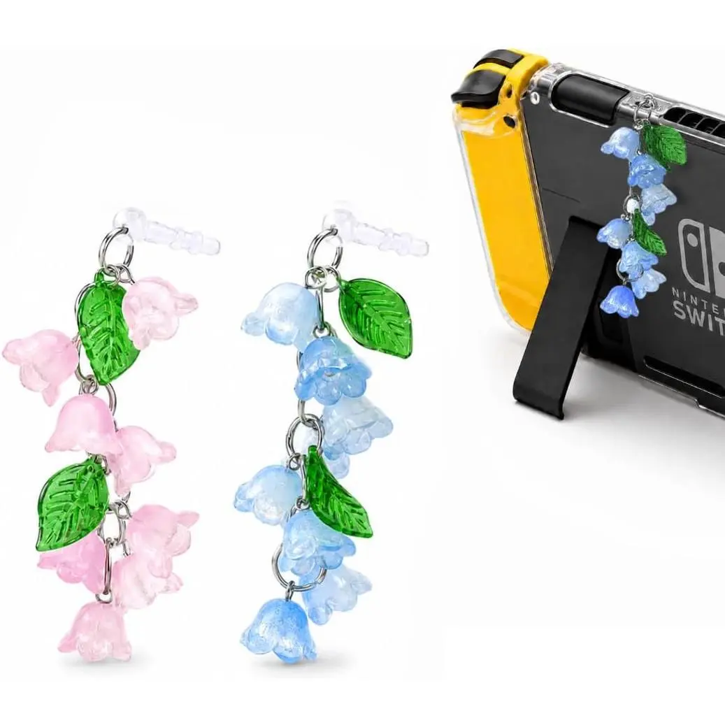 2 count Cell Phone Charm Dust Plug for   2, Y2k Four Leaf Clover Audio Jack,  Strawberry  Bag Style, Cozy Gamer Aesthetic ( Flower)