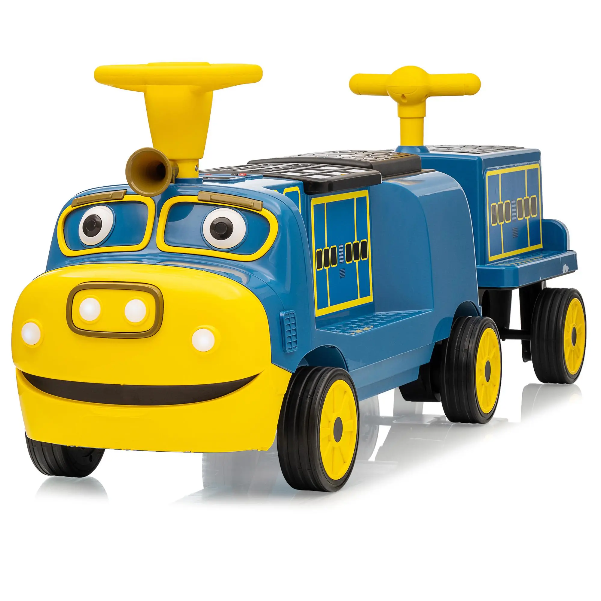 12V Trackless 2-Seater Ride-On Train Toy for Toddlers 3+, Rechargeable Battery with 1-Hour Runtime, Height-Adjustable Seat, Rubber Components, Compatible with Carriages (Carriage Not Included)