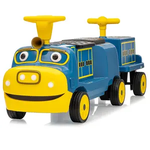 12V Trackless 2-Seater Ride-On Train Toy for Toddlers 3+, Rechargeable Battery with 1-Hour Runtime, Height-Adjustable Seat, Rubber Components, Compatible with Carriages (Carriage Not Included)