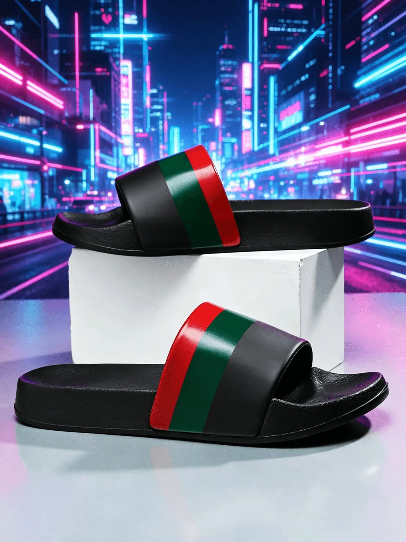 Couple Colorblock Slippers, Comfortable Anti-Odor Casual Shoes, PU Leather Eva Sole, Ideal for Home, Outdoors, Commute, Daily Wear
