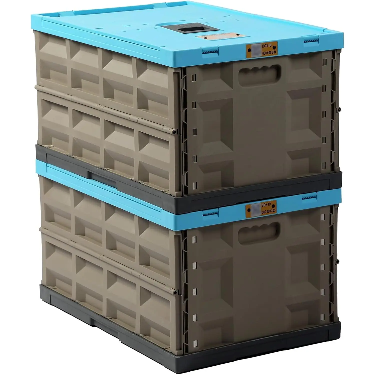 Heavy Duty Collapsible Storage Bins, Attached , 12 Gal, 2 Pack | 400 LBS Stacking Strength, Secure Slide Lock, Durable PP Plastic, For Garage / RV /  Trunk / Moving