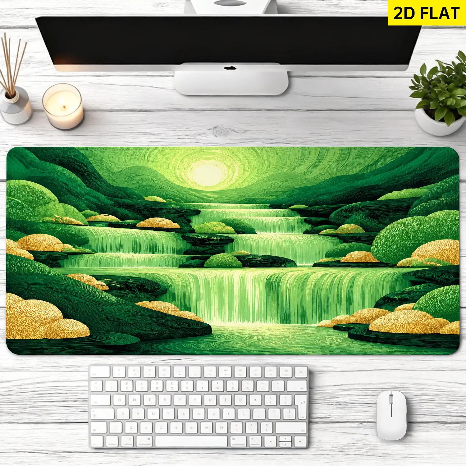 Extra Large 3D Banana Design Green Fantasy Waterfall Landscape Mouse Pad, Non-Slip Rubber Base, Washable Lock Edge, Multi-Size, Precise Control, Desktop Protection & Decoration, Premium Multipurpose Pad for Home-Office, Gift for Gamers, Gaming Mouse Pads,