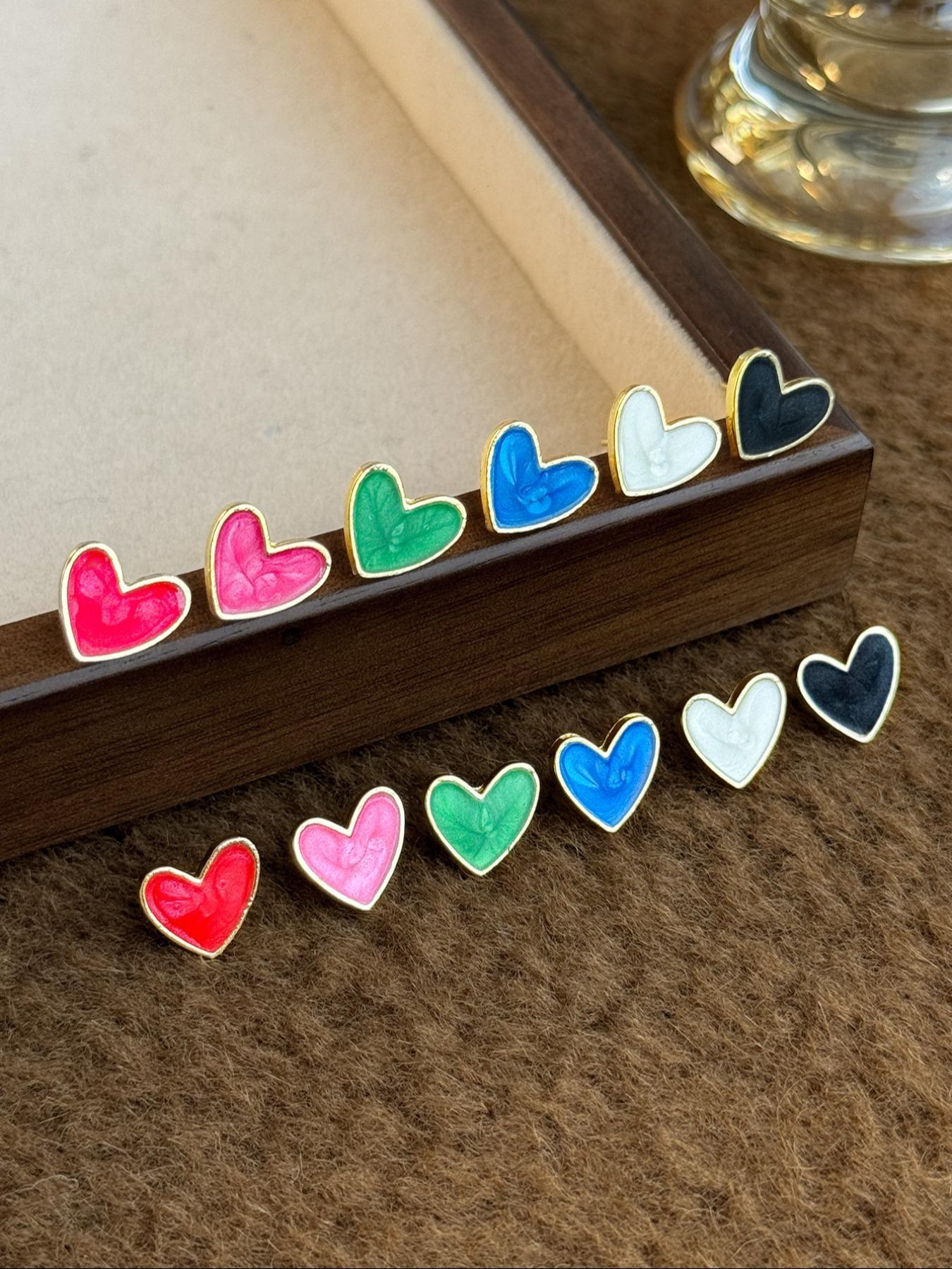 Heart Shaped Stud Earrings, Fashionable Earrings for Women & Girls, Casual Jewelry for Party, Daily Clothing Decor, Trendy All-match & Exquisite Jewelry for Gift, Flat Back Earrings, Studs Earrings