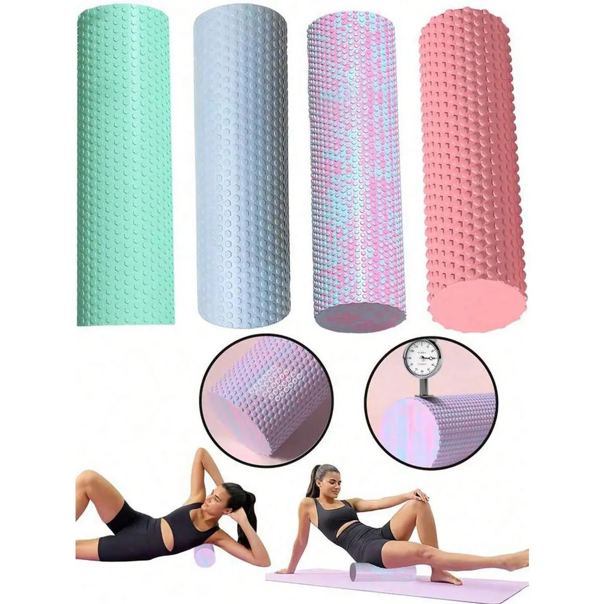High Density EVA Foam Roller Pink Blue Mint Green Light Grey Red Cylindrical Textured Muscle Massage Roller For Deep Tissue Back Leg Myofascial Release Yoga Pilates Stretching Fitness Exercise Portable Recovery Tool