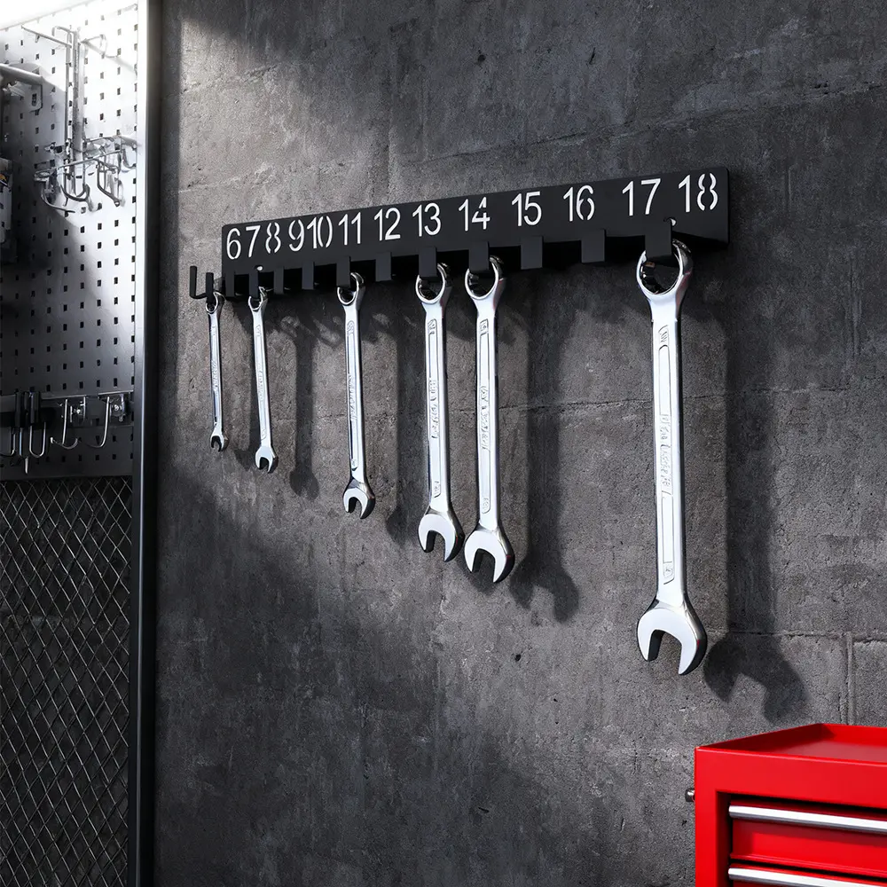 Wall Mounted Wrench Organizer with Size Mark, Portable Tool Storage Rack for Garage & Home