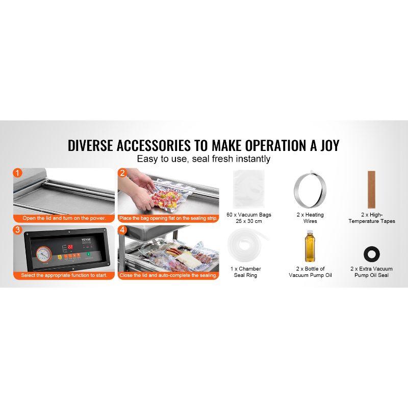 VEVOR Chamber Vacuum Sealer, 1200W Sealing Power, Vacuum Packing Machine for Wet Foods, Meats, Marinades and More, Compact Size with 23.6 in Sealing Length, Applied in Home Kitchen and Commercial Use