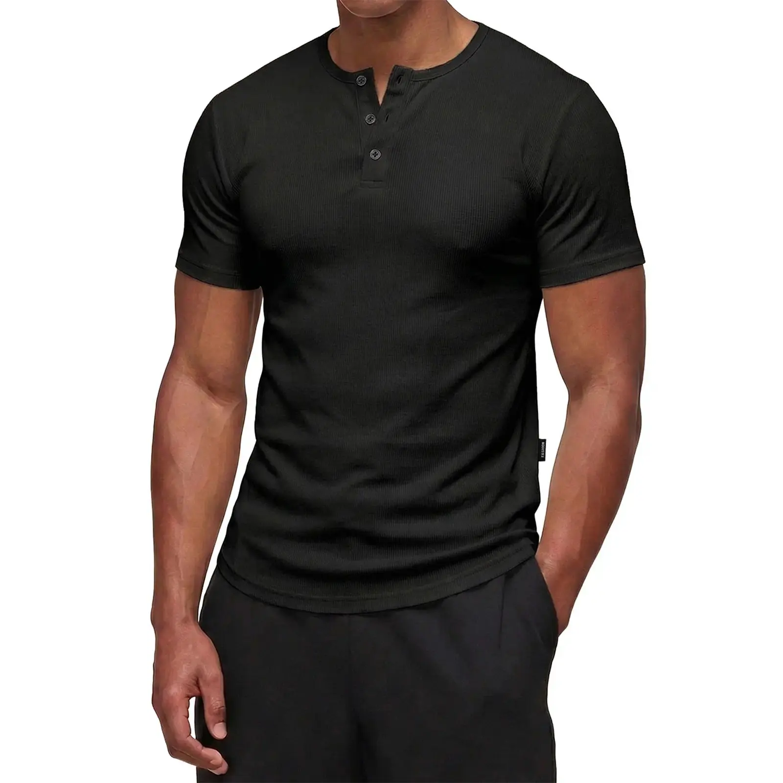 Men's Slim-Fitted Plain Muscle Henley Shirts - Crewneck Longline Tees with Button Detail, 2026 Fall Fashion Gym Athletic & Streetwear Casual Daily Tops
