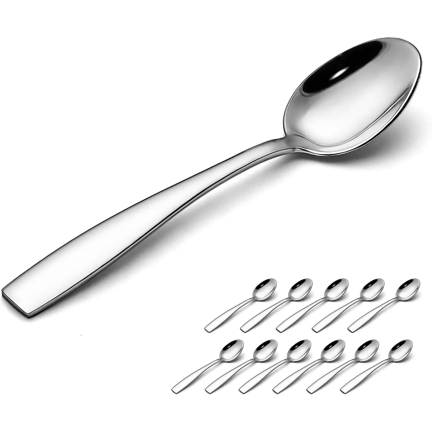 E-far Teaspoons Set of 12, 6.7″ Stainless Steel Dessert Spoons Silverware for Home Kitchen Restaurant, Food Grade Small Coffee Tea Spoon, Mirror Finish & Squared Handle, Non-Toxic & Dishwasher Safe