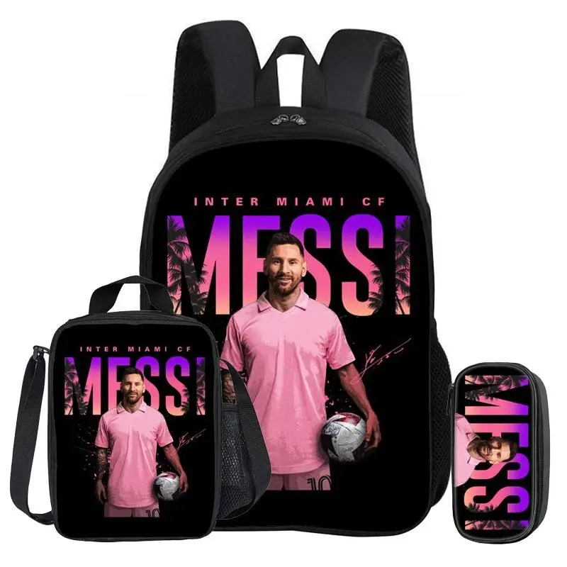 Backpack Pencil Bags Bookbag with Lunch bag M-Messis 3Pcs Set School Backpack Football Star Knapsack Best Gift
