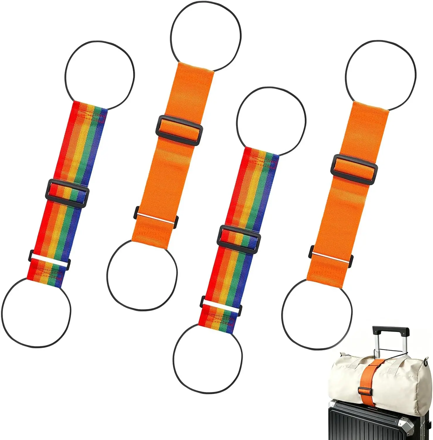 4-Pack Adjustable Strong Multi-Use Luggage Connector Straps, Flexible Elastic Fastening Straps for Suitcases, Home Organizer Storage Bag Accessories