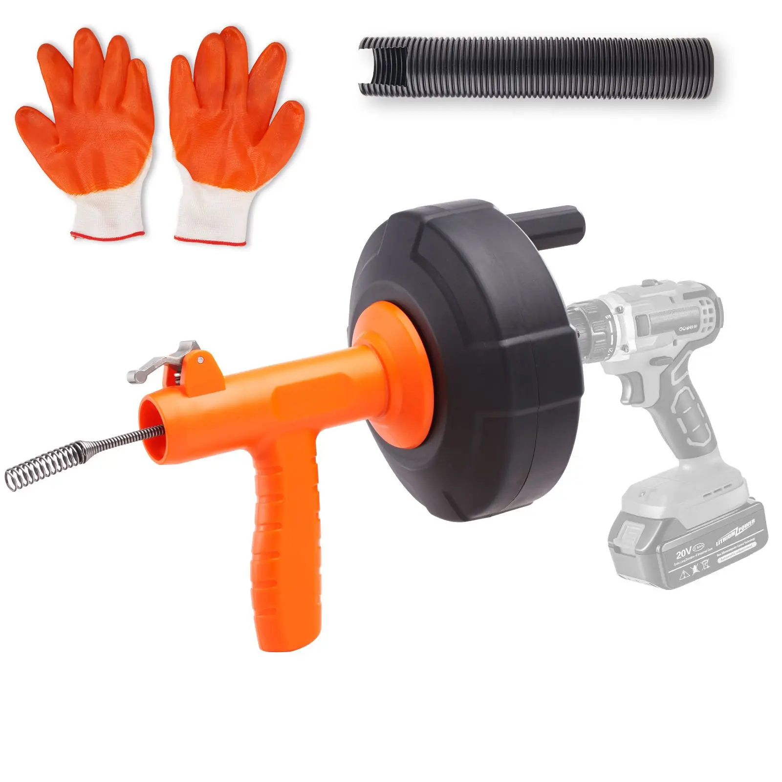 【DealsForYouDays】VEVOR Drain Auger 25Ft, Plumbing Snake Auto Feed, Plumbers Snake with Drill Attachment, Pipe Snake Drain Clog Remover for Kitchen Bathroom Shower Sink with Protective Hose and Gloves