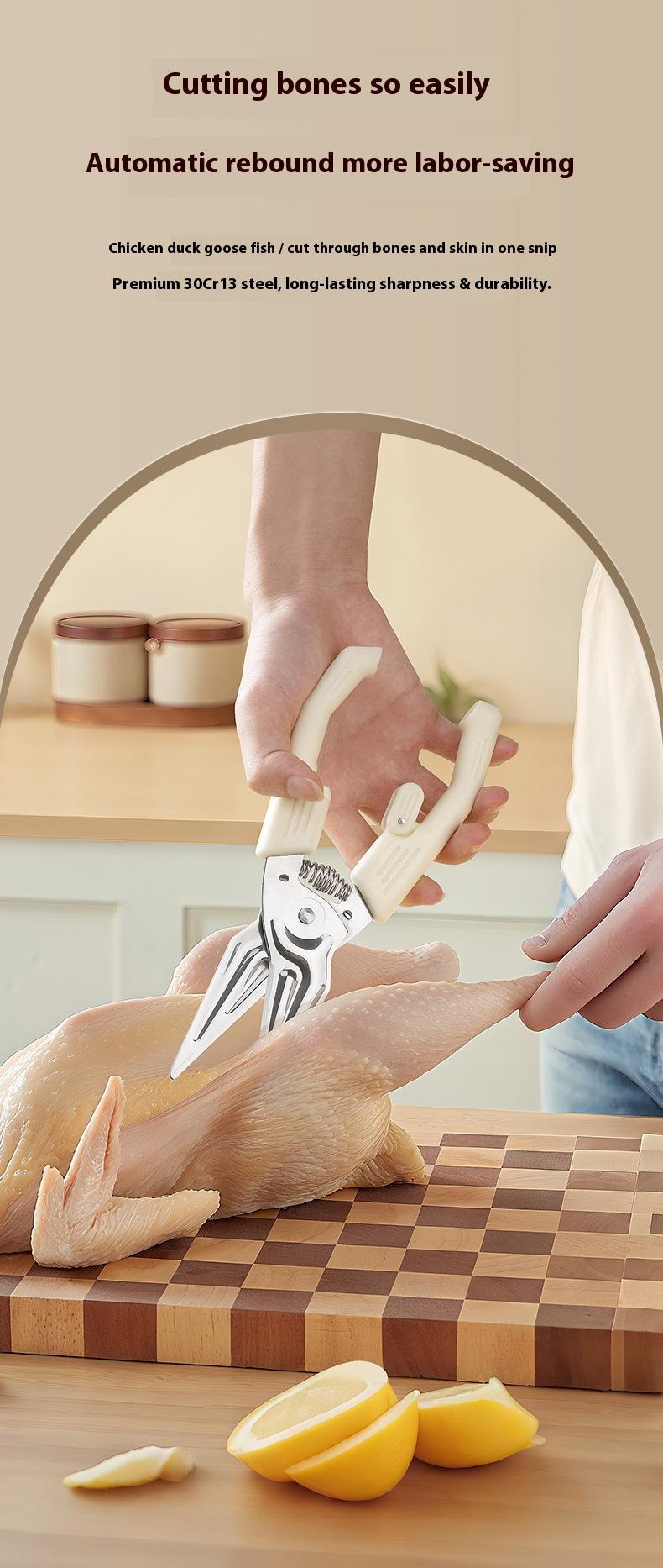 Multifunctional Labor-saving Kitchen Shear, Spring Assisted with Detachable Magnetic Cover, Heavy Duty Stainless Steel Cooking Scissors for Chicken, Meat, Seafood, Bone Cutting