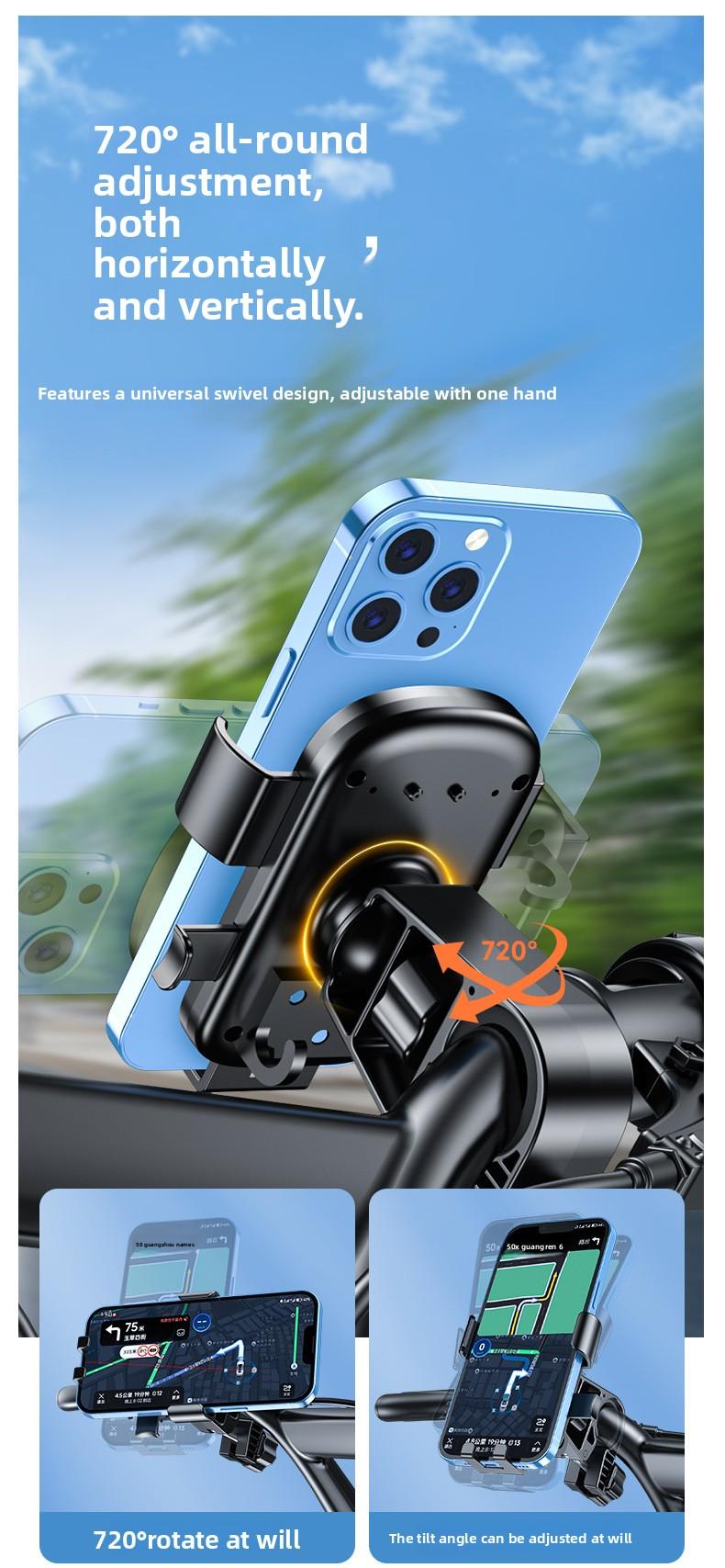 Motorcycle, electric vehicle, mobile phone navigation support, universal for bicycles and electric scooters magnetic mount