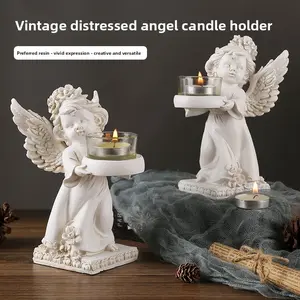 European-style vintage angel candlestick ornament, resin home desktop decoration, romantic candlelight dinner atmosphere decoration prop