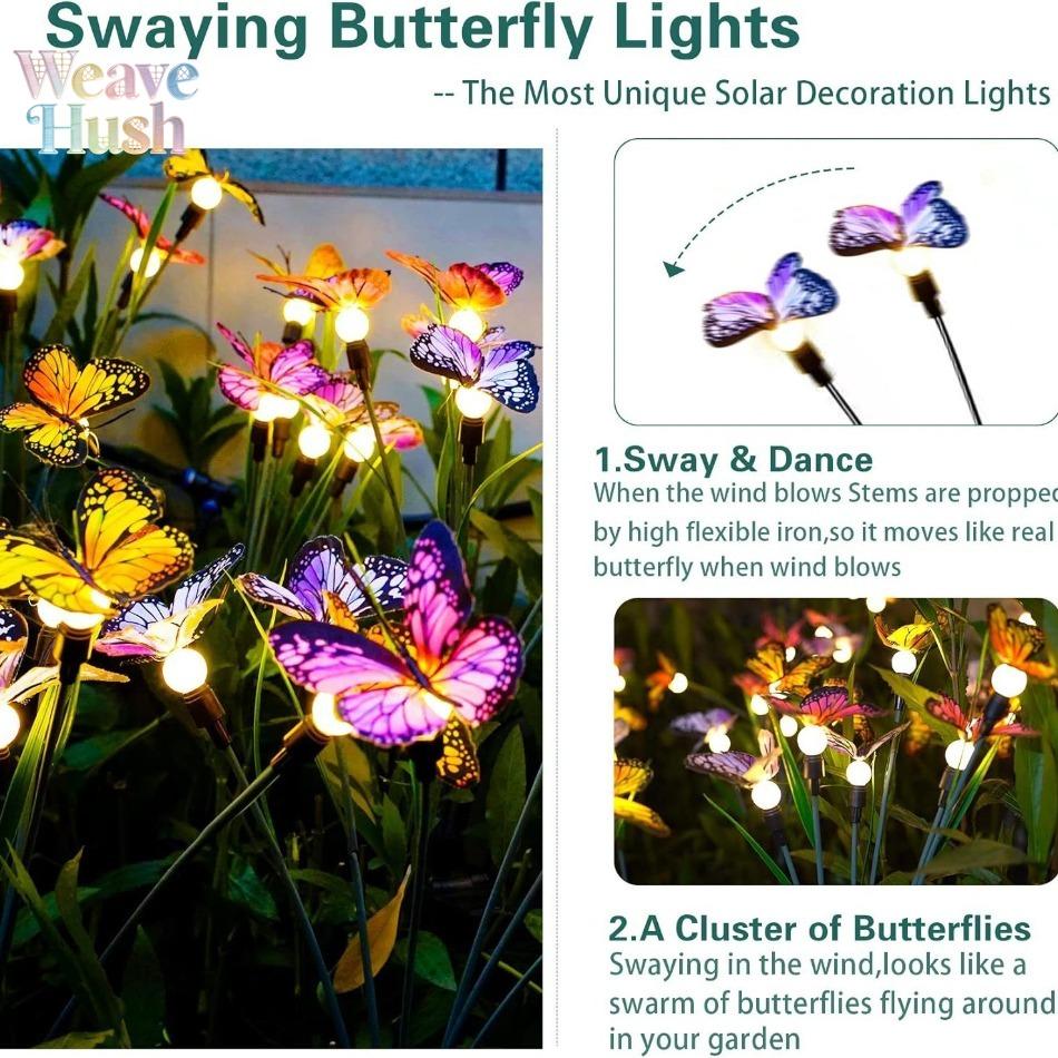 Solar Butterfly & Flower LED Garden Stake Lights, Outdoor Waterproof Swaying Landscape Lights, Wind-Dancing Decorative Lights for Yard, Patio, Pathway & Lawn, Energy Saving Auto On/Off LED Stake Lamp for Outdoor Garden Decor
