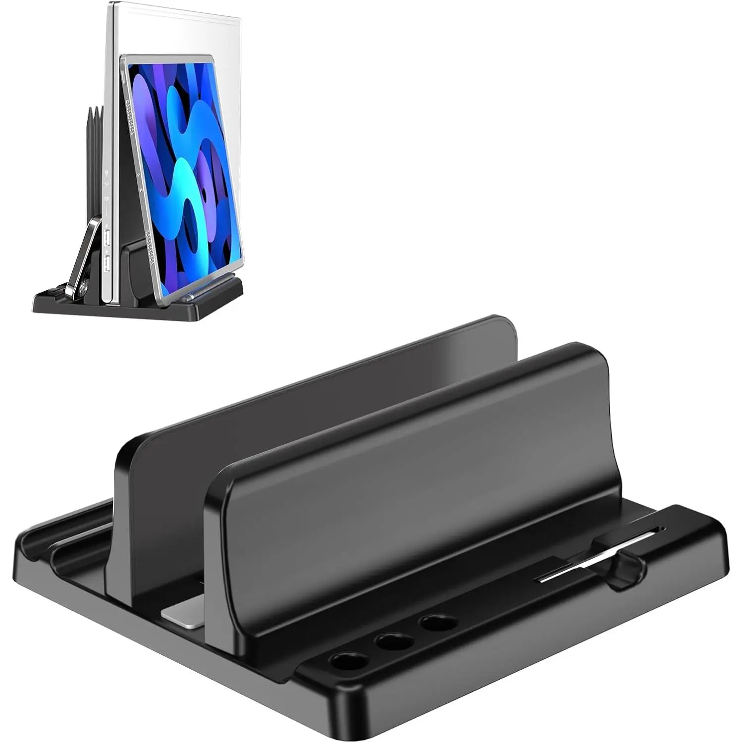 Vertical Laptop Stand Holder - Adjustable ABS Plastic Desktop Management Notebook Dock, Space-Saving 3 in 1 Compatible with  MacBook Pro Air, , , ,  Surface (Black-1 Slot Version)