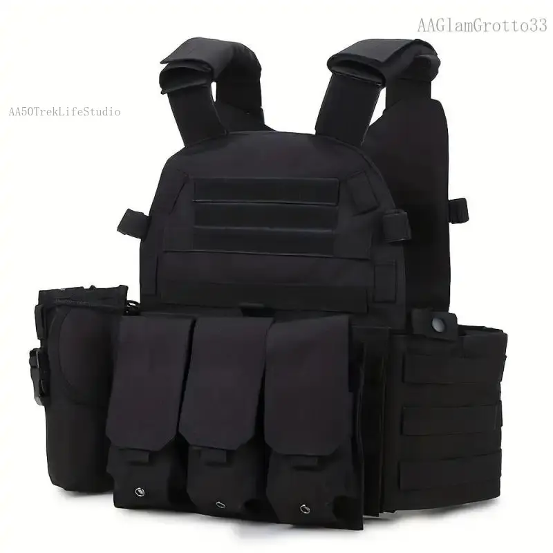 Black Tactical Vest Adjustable Outdoor Game Equipment Training Fisng Protective Vest Hand Washable or Dry Cleanable Suitable for All Seasons Wear Fit StyleAAGlamGrotto33 AA50TrekLifeStudio