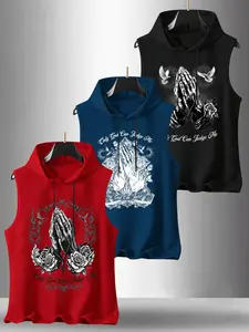 3 Colors Men Hooded Sleeveless Tank Top Praying Hands Rose Dove Faith Tattoo Graphic Only God Can Judge Me Breathable Quick Dry Christian Gym Workout Athletic Vest