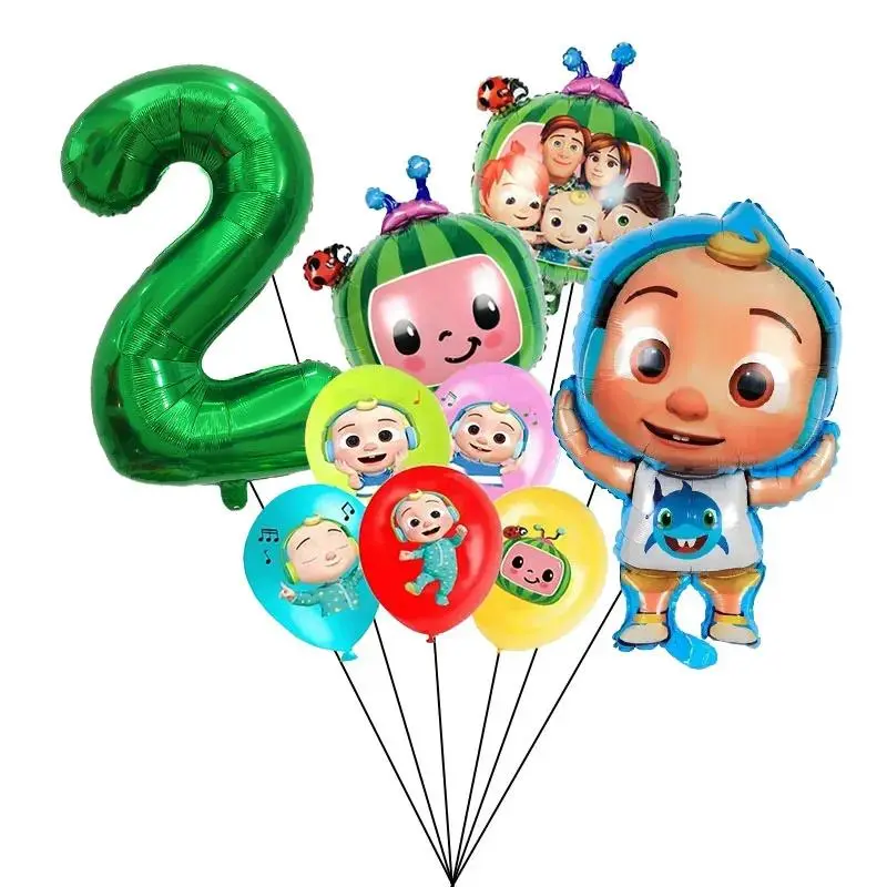 Cocomelon Birthday Party Aluminum Foil Number Balloons Set (0-9), Festive Room Decor, Photo Props for Kids