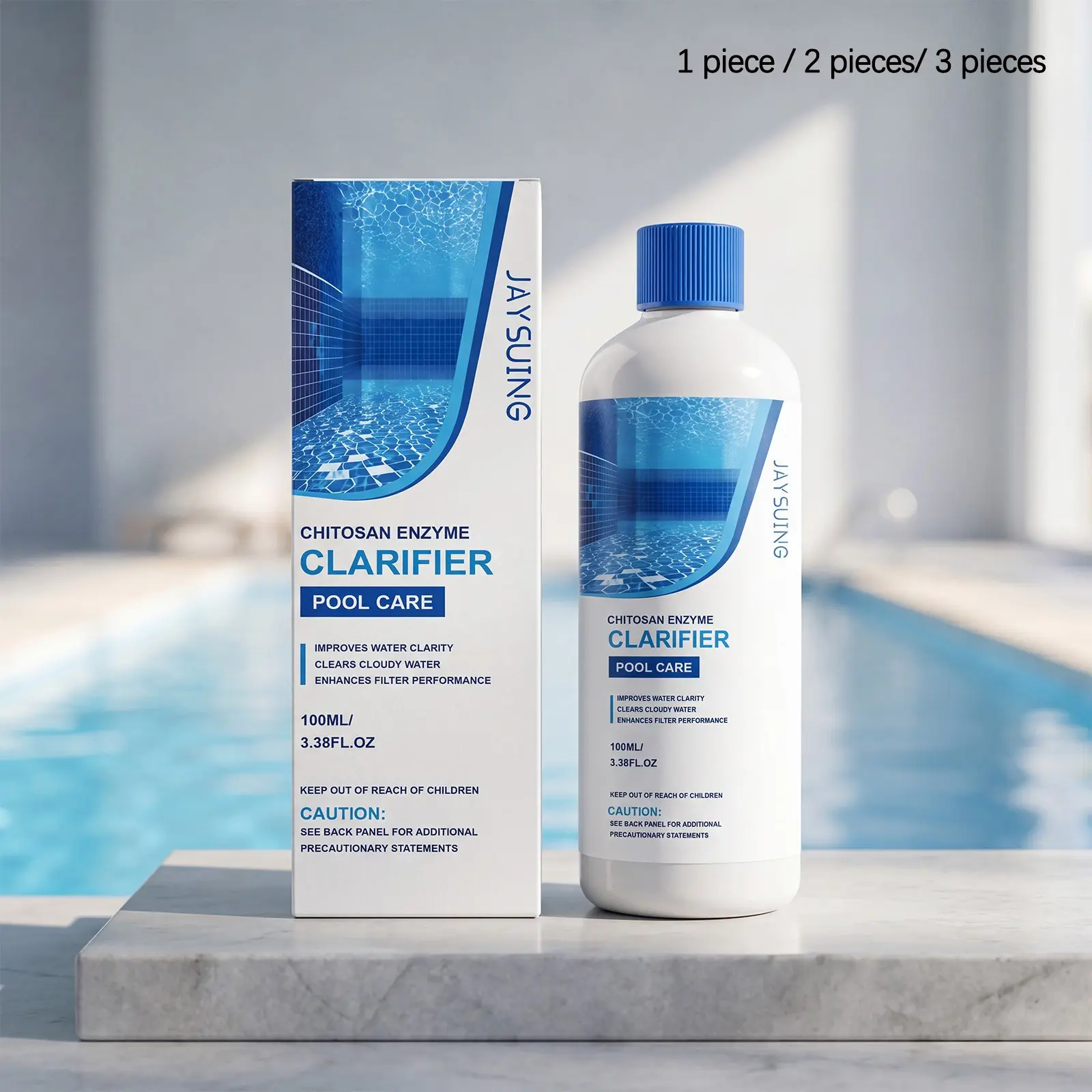 Swimming Pool Water Clarifier (100ML/100ML*2/100ML*3), Improves Water Quality, Maintains Clear Water, Prevents Turbidity, Pool Cleaning Solution