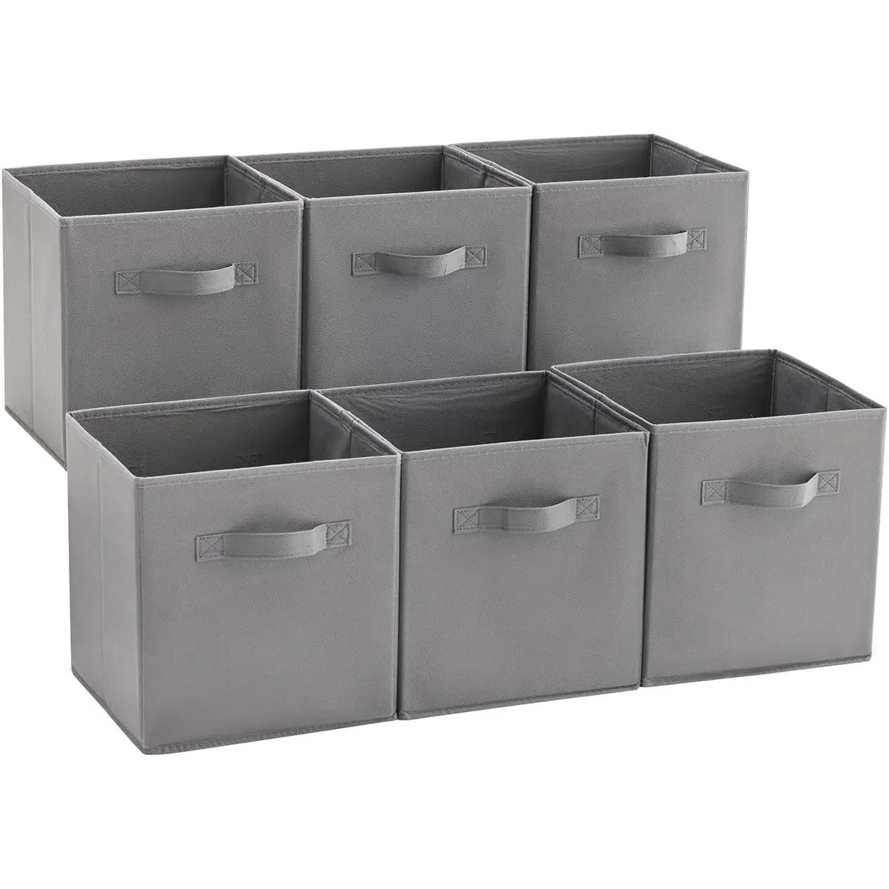 6 Pack Foldable Fabric Storage Bins with Handles - Ideal for Closet Organization, Bedroom (Grey, 10.5"x10.5"x11")