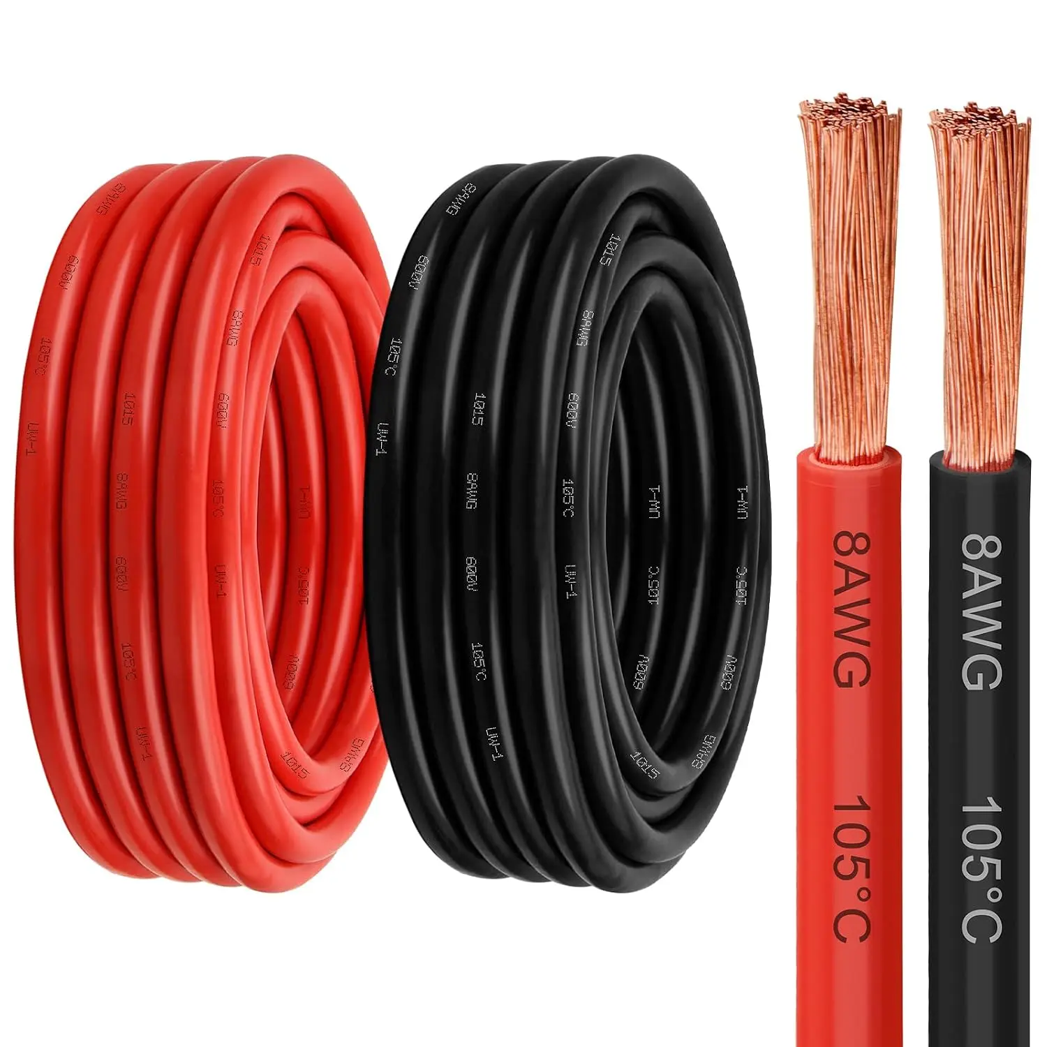 8 Gauge Wire - 20FT 8 AWG Pure Copper Wire 8 AWG Wire Red and Black    Free Stranded Copper Wire for Automotive, Solar Panel, Audio Auto, LED Lighting, Generator etc.(20feet)