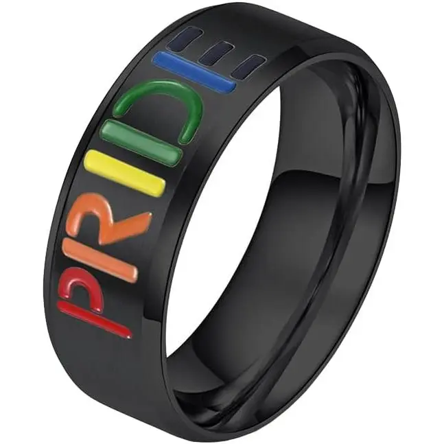 Rainbow Flag Pride  Signet Ring Unisex | Stainless Steel, Retro Homosexuals Lesbian LGBT Gay Matching Set, Couple Wedding Band