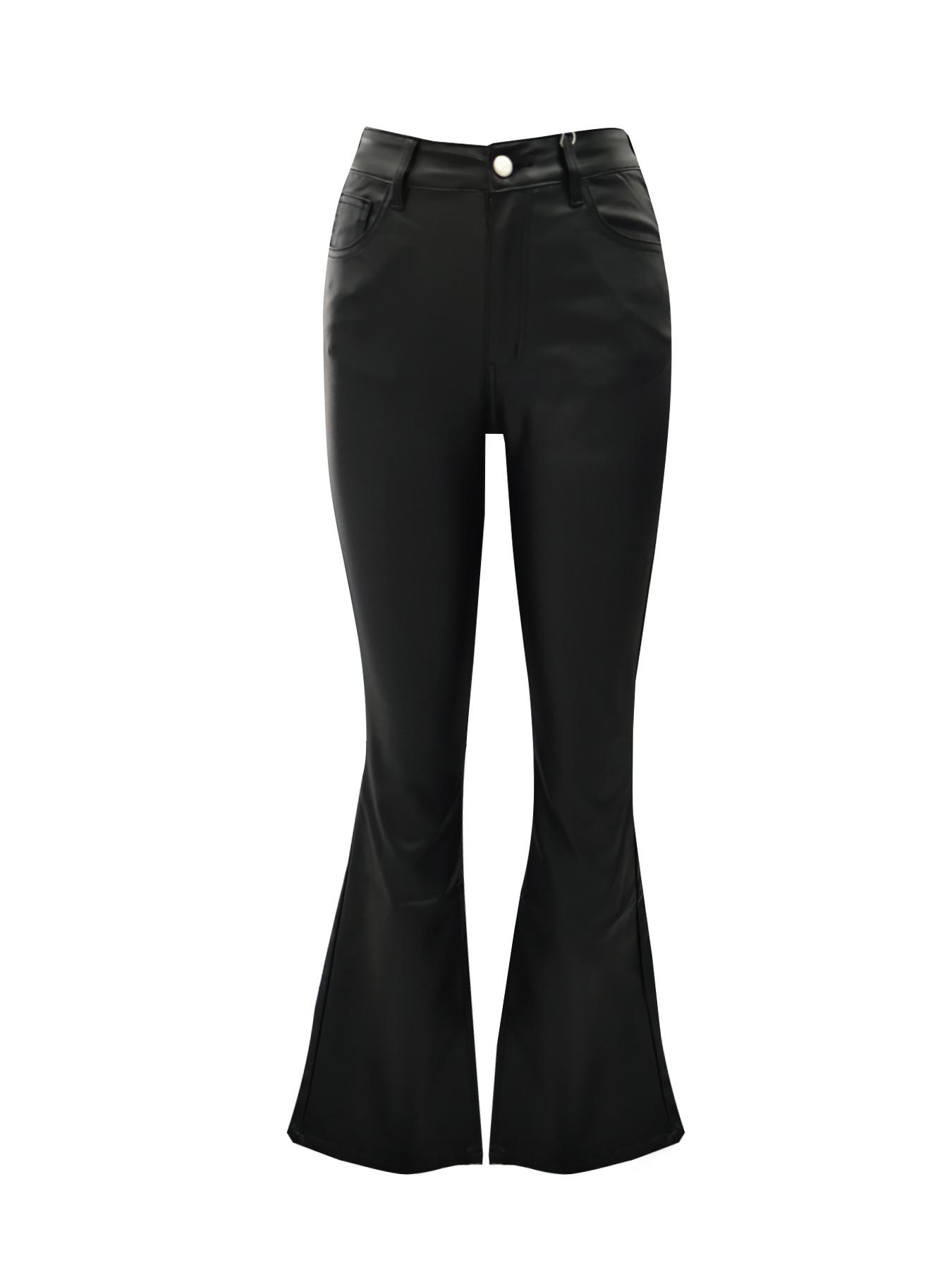 NVFelix Women Faux Leather Butt Lifting Leggings Flare High Waist Sexy Bell Bottom Pants